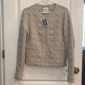 NWT Bagatelle Quilted Bomber Jacket - Cream Sz M Zip Front Faux Pockets